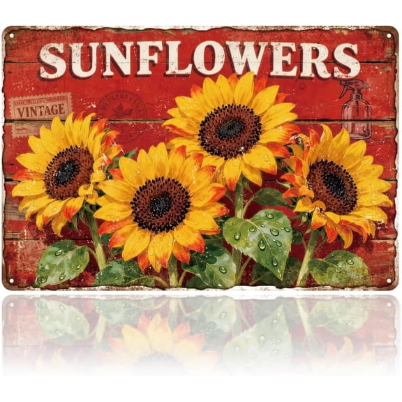Vintage Sunflower Metal Tin Sign, Farmhouse Country Retro Wall Art Plaque, 8 x 12 Inch for Home Kitchen Cafe Bar Restaurant Garage Decor
