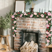 YOLETO Fake Flower Vines 4-Pack Artificial Roses Garlands for Home Wall Wedding Decor (Mix Pink)