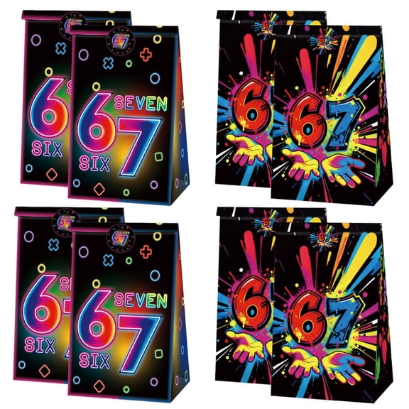 12PCS 6 7 Theme Party Favor Bags, Cartoon Paper Candy Bags, Goodie Bags for Six Seven Theme Birthday Party Supplies.