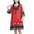 thumbnail image 1 of Robe de Vacances en Bord de Mer pour Femmes, Coupe Ample Mélange Coton-polyester, Manches Courtes Col Rond, Imprimé Floral Noir, Longueur Régulière, Style Décontracté d'Été, 1 of 3