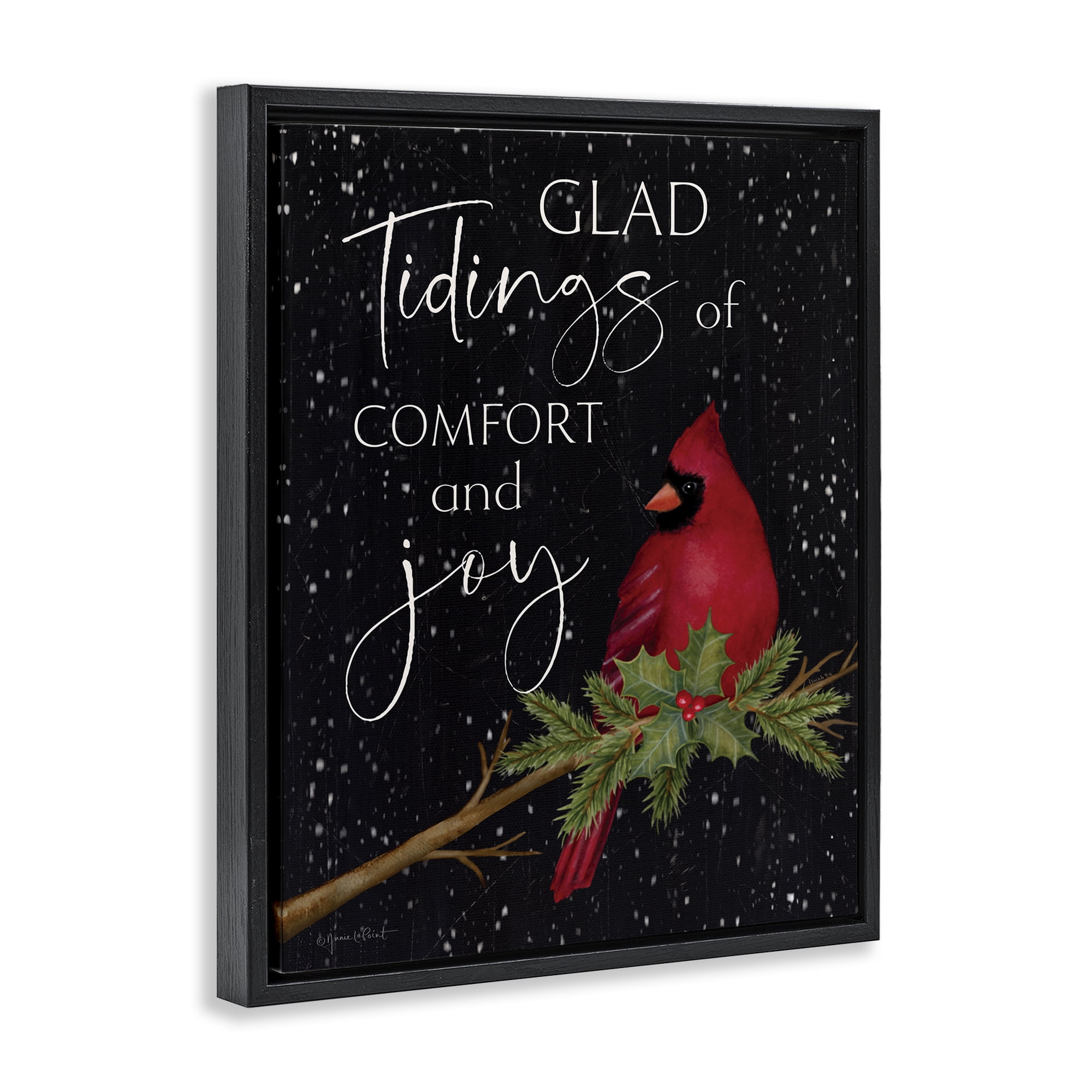 Stupell Industries Comfort & Joy Cardinal Holiday Painting Black Floater Framed Canvas Art Prints Wall Art, 17 x 21