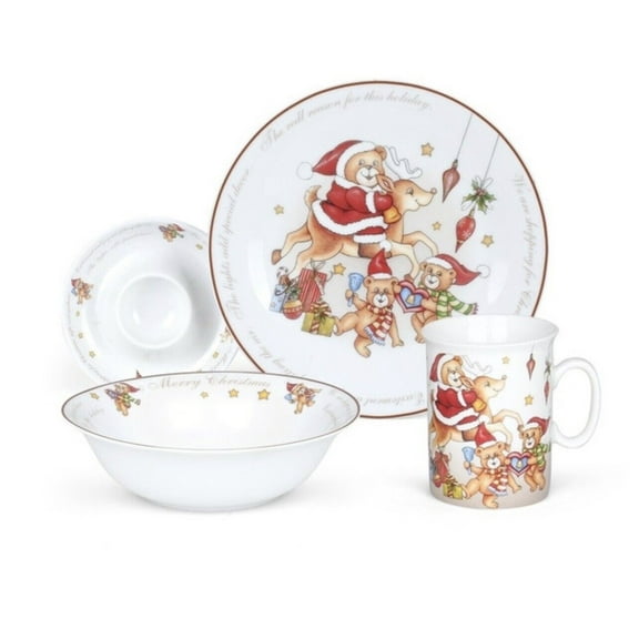 Christmas Bear Porcelain Dinnerware 4-Piece Set Holiday Ceramic Tableware Rare