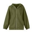 thumbnail image 3 of Dwellite Zip Up Hoodies Women 2025 Fall Winter Oversized Sweatshirs Casual Drawstring Pullover Tops Y2k Clothes Long Sleeve Jackets Army Green M, 3 of 5
