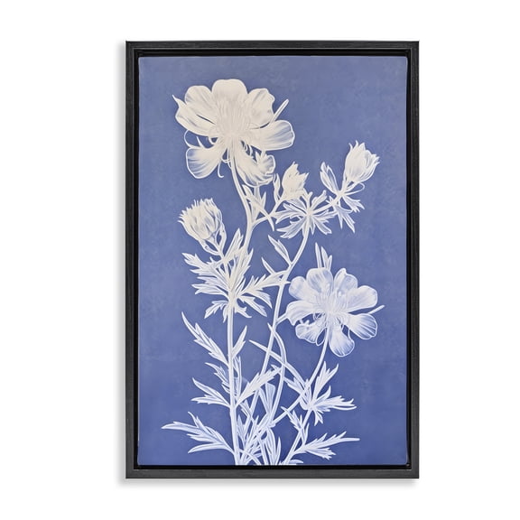 Stupell Industries Contemporary Cerulean Botanical Pattern Black Floating Frame Canvas Art, 17 x 25, by Petals Prints Design