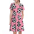 thumbnail image 1 of Daiia Cœur avec Imprimé Vache Robes pour Femmes 2025 Tendance Manches Courtes Robes Décontractées Amples Fluides Maxi Robes de Soleil, 1 of 6