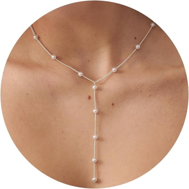 BSGRL Collier de Perles pour Femmes - Collier de Perles Délicat Plaqué Or 14k/or Blanc pour Femmes