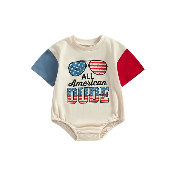 Bagilaanoe 4th of July Newborn Baby Girl Boys Rompers Letters Print Short Sleeve Bodysuit 3M 6M 12M 18M 24M Infant One Piece Short Jumpsuit for Independence Day