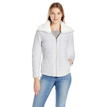 Lightweight Shearling Coat - Ruby Rd. Women's Lightweight Jacket with Faux Shearling Collar, Soft Grey, Small