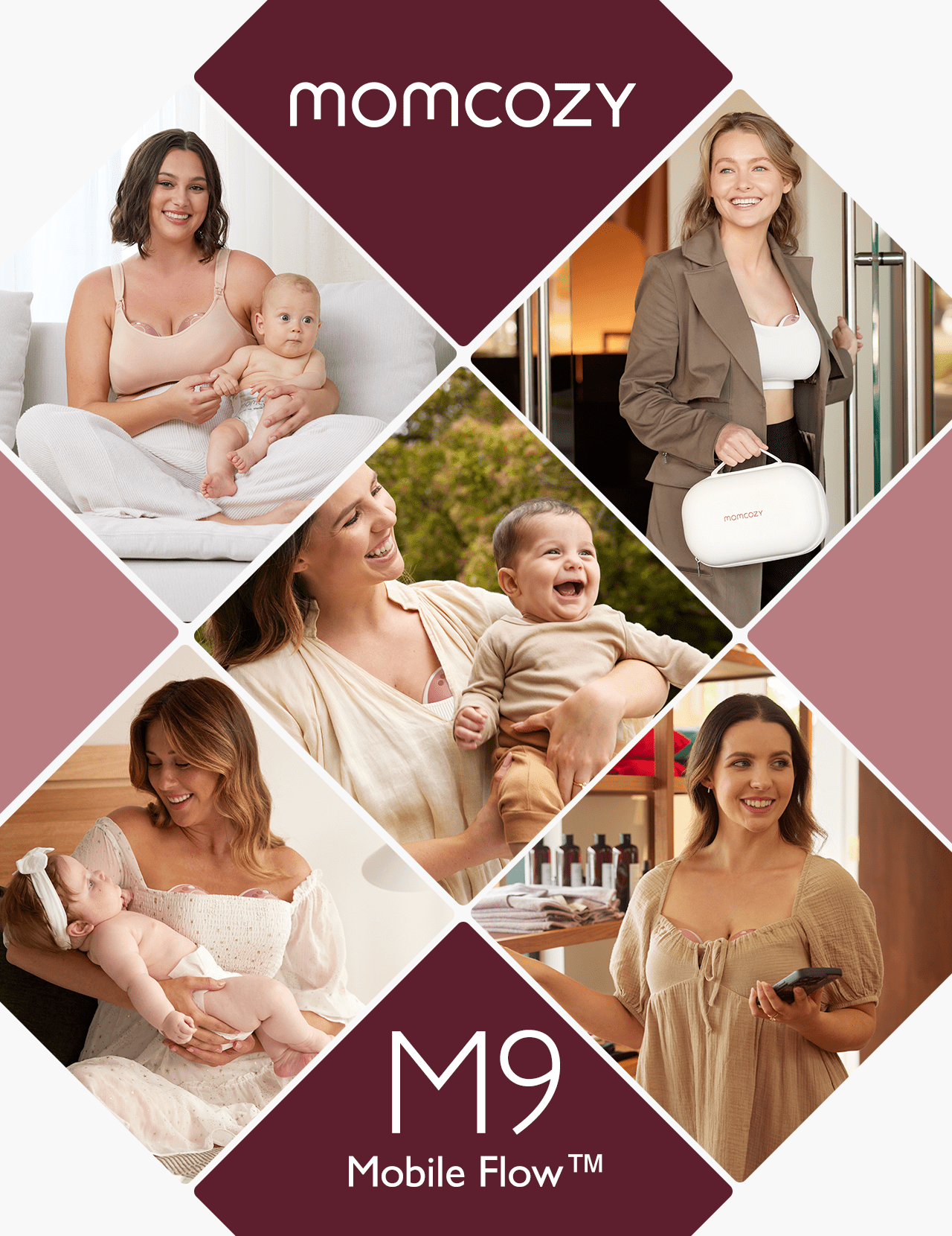 Momcozy Hands Free Breast Pump Mobile Flow, App Discreet Electric Breast Pump M9, Control Personalized, 1 Pack, Cozy Red