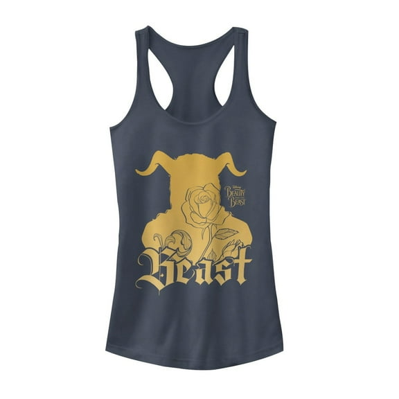 Junior's Beauty and the Beast Horn Silhouette Racerback Tank Top Indigo X Large