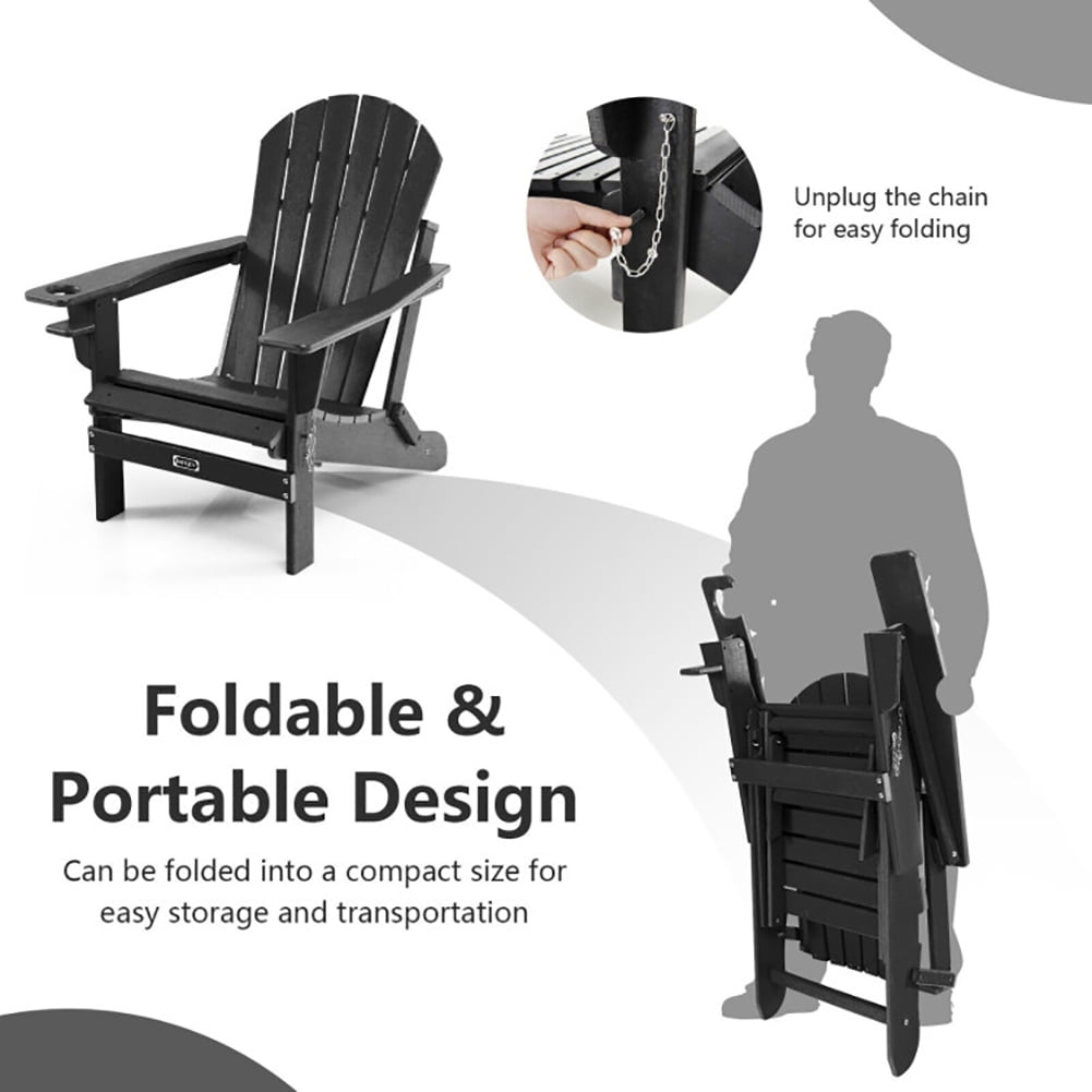 Aimee Lii Patio All-Weather Folding Chair with Pull-Out Ottoman, Outdoor Patio Furniture, Black