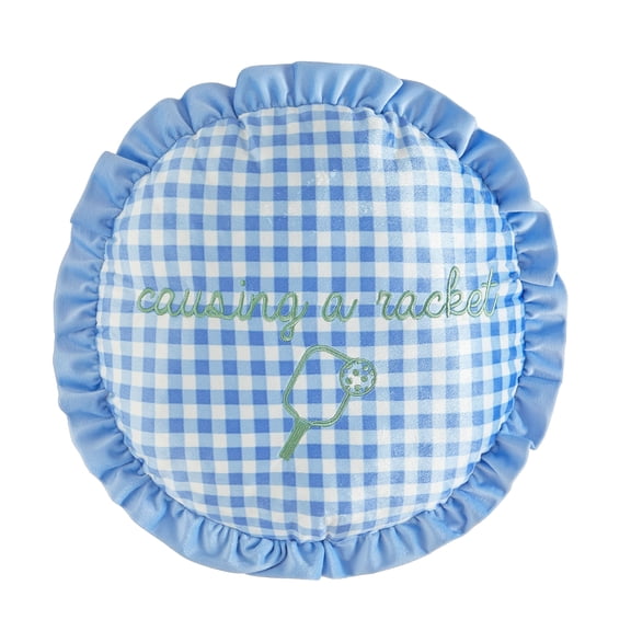 Urban Shop Petals & Pearls 16" Round Gingham Embroidered Decorative Throw Pillow, Blue