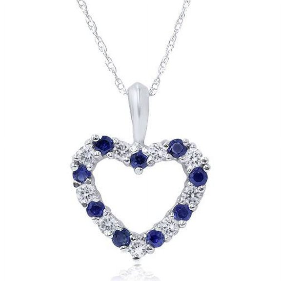 Pompeii 1/2ct Blue Sapphire & Diamond Heart Pendant 14 Karat White Gold (G/H,I1-I2)