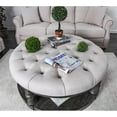 thumbnail image 3 of Furniture of America Joss Rustic Wood Round Tufted Coffee Table in Antique Gray, 3 of 5