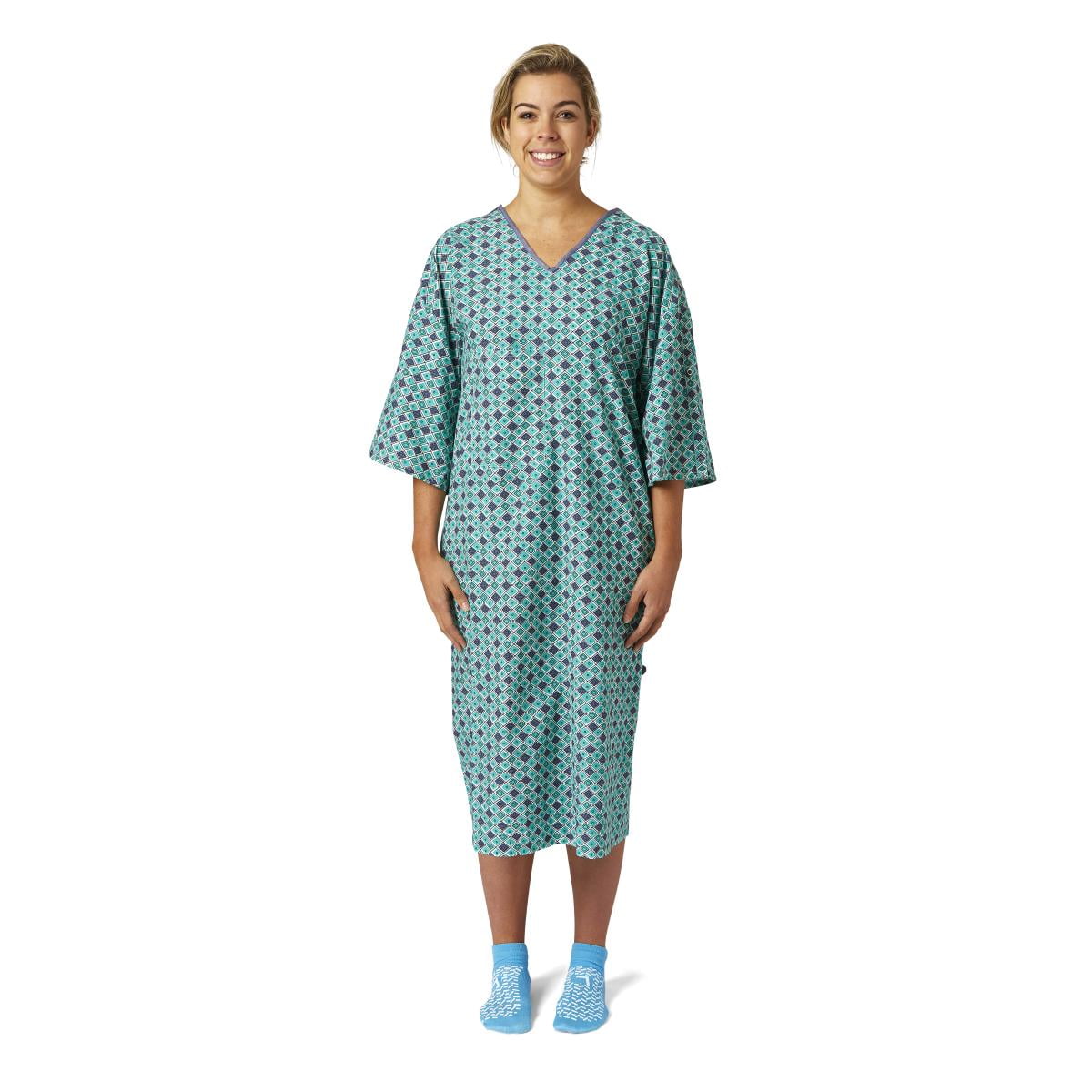 Angle Back Hospital Gown Diamond Green and Blue Print Pack of 12