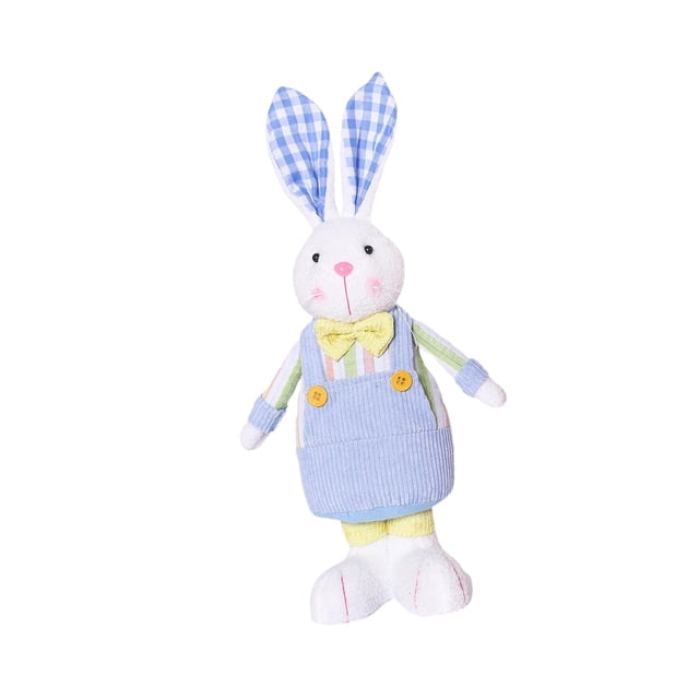 Lindo muñeco de conejo de Pascua de pie, juguete de peluche rústico decorativo en miniatura para Azul