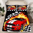 thumbnail image 1 of Erosebridal Cartoon Racing Car Fitted Sheet Set Full, Checkered Flag Bedding Full Size, Geometric Decor 3pcs（No Top Sheet）, 1 of 6