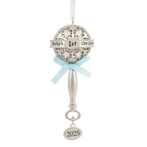 Hallmark Christmas Ornament (Baby's First Christmas Silver Rattle with Blue Ribbon 2025, Metal), 1 Count