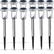 LemoHome Solar Pathway Lights Waterproof Garden Solar Outdoor Lights 12 Pack Stainless Steel Yard Lights Driveway Lights for Patio, Lawn, Yard