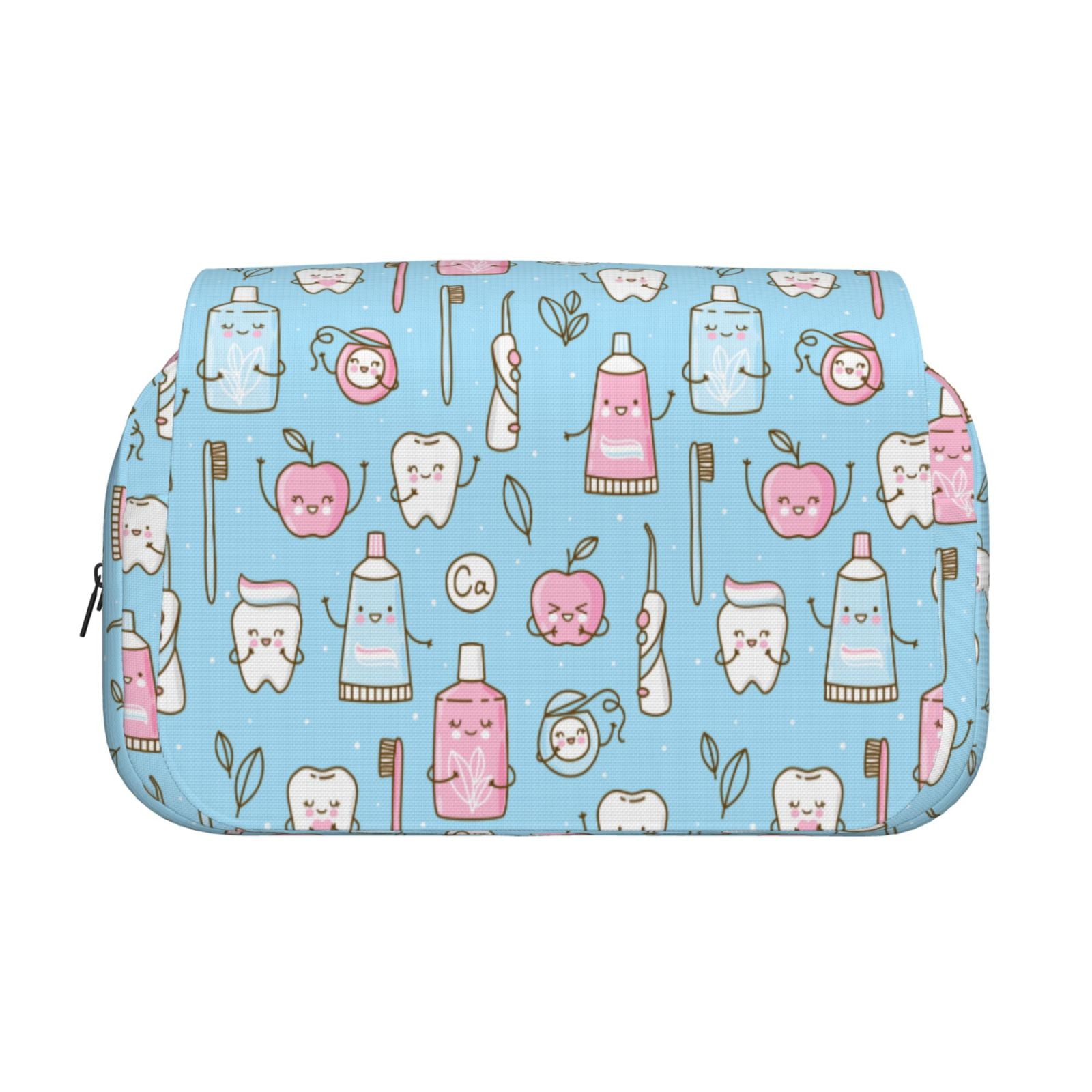Rateoe Funny Cute Teeth Pattern Double Clamshell Pen Case, Storage Organizer with Two Zipper Compartments– Holds Up to 50 Pencils & Pens