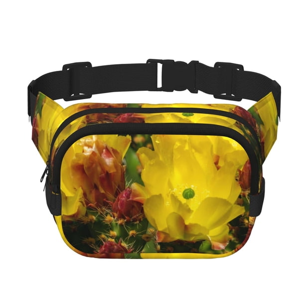 Fotbe Cactus Flowers Cangurera Cuadrada con Estampado de Doble Capa, Bolsa de Cintura Ajustable Mini para Hombres y Mujeres