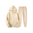 thumbnail image 1 of Innerwin Sweatshirts+Pant Outfits Two Pieces Men Tracksuit Set Sports 2 Pcs Fleece Jogger Sets Beige M, 1 of 2