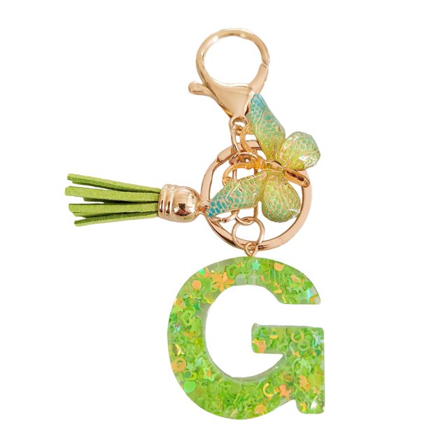 Visland 2 Pcs Initial Letter Keychains Green Butterfly Pendant Keychain Set Exquisite Relief Alphabet Keychain Pendant for Best Friend Mom Daughter Granddaughter Grandma