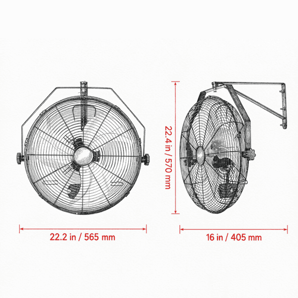 18" Wall Mount Fan, 3-Speed with Adjustable Rotation, Long Airflow Reach, for Industrial & Commercial Use