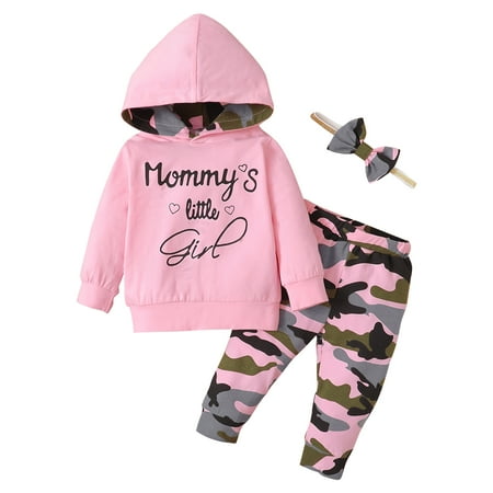 

SYNPOS 3-24M Toddler Baby Girl Outfits Long Sleeve Hoodie Sweatsuit + Camouflage Pant + Headband 3PCS Set.