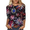 thumbnail image 2 of Baikeli Hauts de Bureau pour Femmes T-Shirt à Col Rond Imprimé Mode Fête de l'Indépendance pour Femmes Manches 3/4 T-Shirt Haut Chemises à Manches 3/4 pour Femmes, 2 of 5