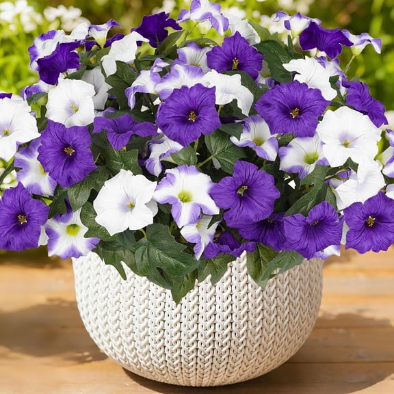 Artificial Fake Flowers for Outdoor,No Fade Faux Petunias,UV Resistant Realistic Silk Flowers,for Garden Balcony Yard Porch Deco,Purple