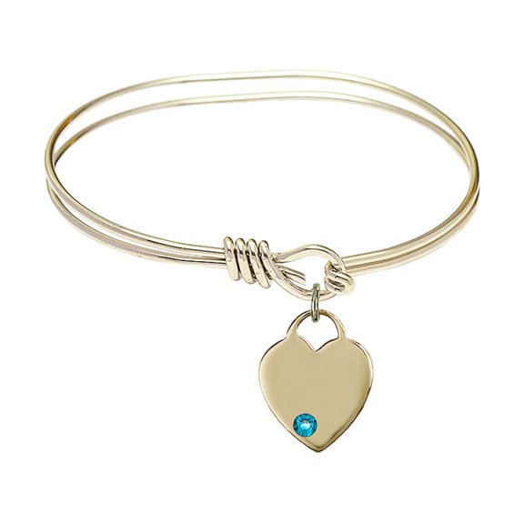 5 3/4 inch Oval Eye Hook Bangle Bracelet w/ Heart medal charm w/ December Blue Swarovski Crystal