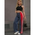 thumbnail image 6 of Women’s Two Tone Jeans for Women High Waist Wide Leg Jeans with Red Side Stripe,Colorblock Denim Pants with Sporty Streetwear Style, 6 of 7