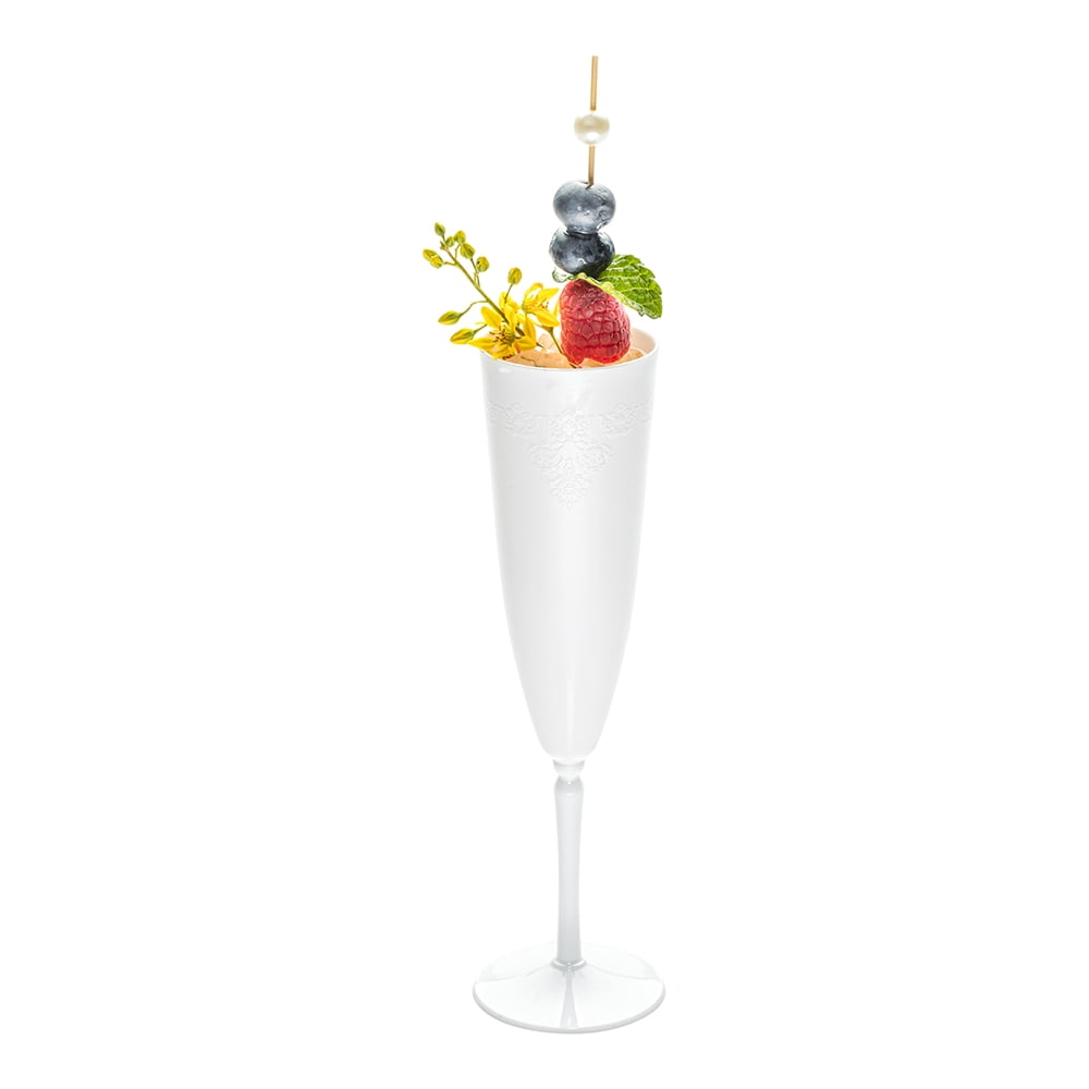 plastic champagne flutes nearby