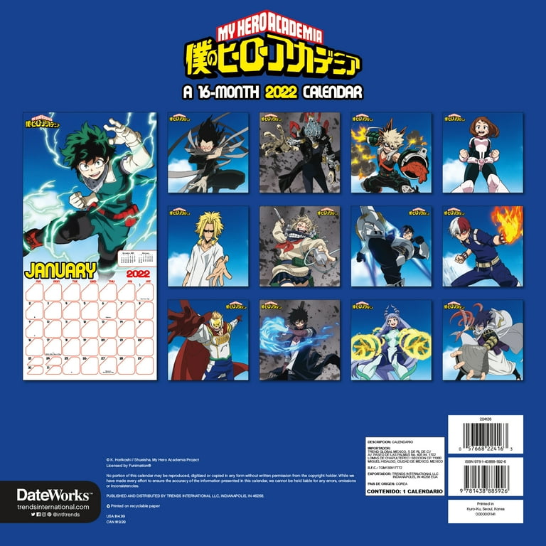 2022 My Hero Academia Wall Calendar