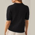 thumbnail image 5 of TTUHYWXI Women's Cable Short Sleeve Sweaters Tops Solid Lapel V Neck Knit Casual Soft Pullover Shirt (Black, S), 5 of 9