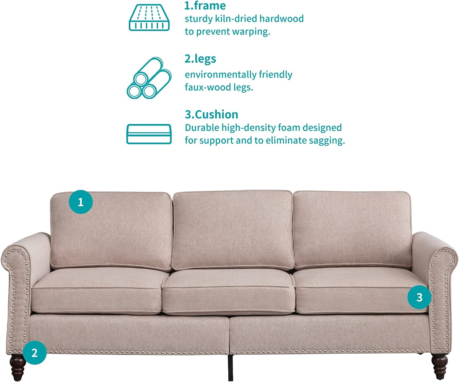 BALUS Living Room Sofa Set, Linen Fabric Sectional Sofa and Loveseat Sets, Free Combination Couch Perfect for Small Spaces, Beige