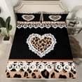 thumbnail image 2 of jejeloiu Cute Cartoon Loves Twin Sheet Sets,Kawaii Leopard Print Twin Fitted Sheet,Black Brown Flat Sheet For Teens,Super Cozy Room Decor,3-Piece, 2 of 7