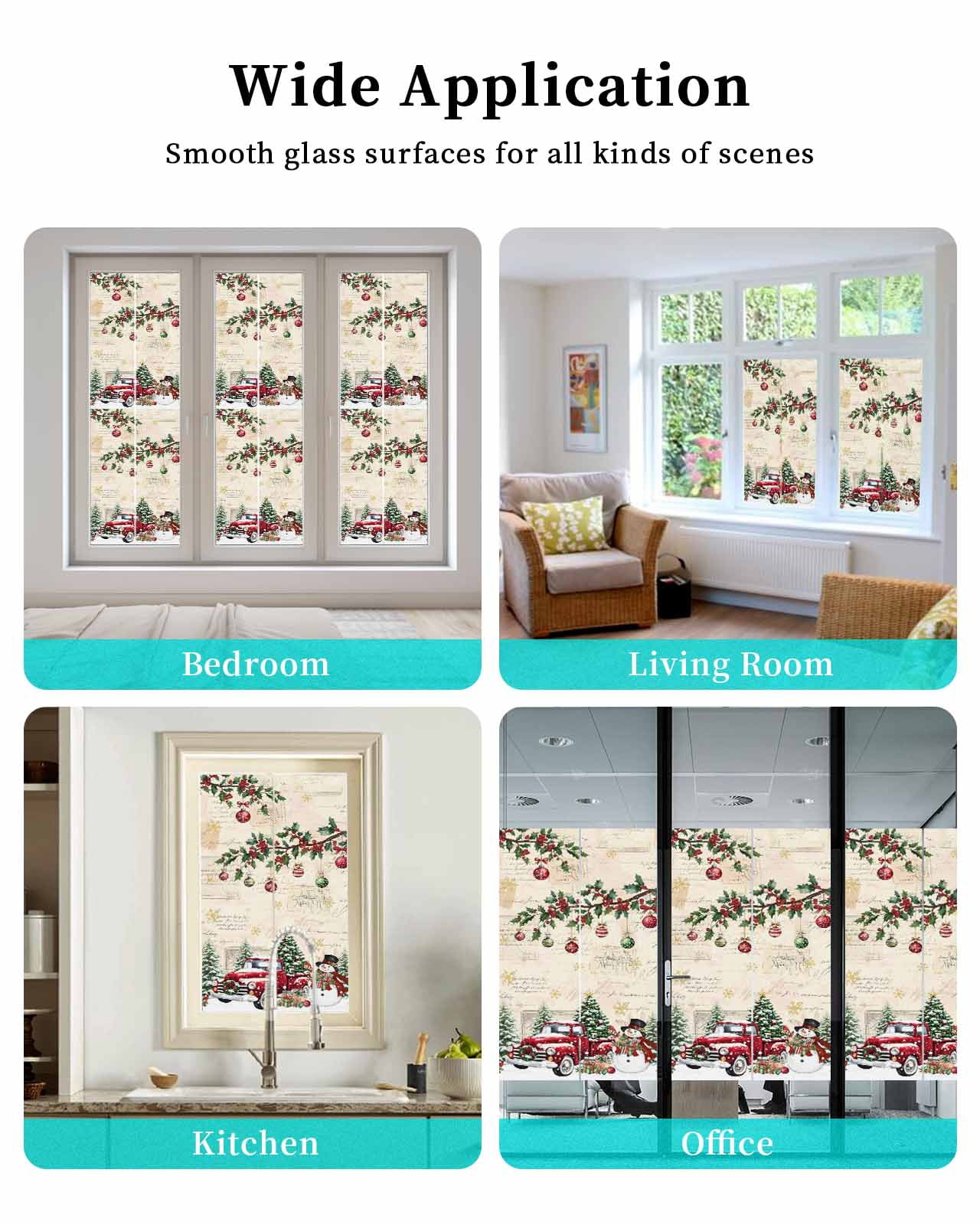 Christmas Window Privacy Film Stained Glass Window Film Decorative Windows Cover Static Windows Cling for Glass Door Xmas Snowman Truck Snowflake Tree Balls Vintage Stickers for Bathroom 29.5"x118"