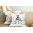 thumbnail image 3 of Ambesonne Octopus Throw Pillow Cover 2 Pack, Aquatic Animal Sketch, 18", White Charcoal Grey, 3 of 6