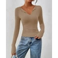 thumbnail image 3 of FreshPretty Long Sleeve Shirts for Women Fall Fashion V Neck Knit Ruched Slim Fit Casual Basic Tees Going Out Tops Y2k, 3 of 9