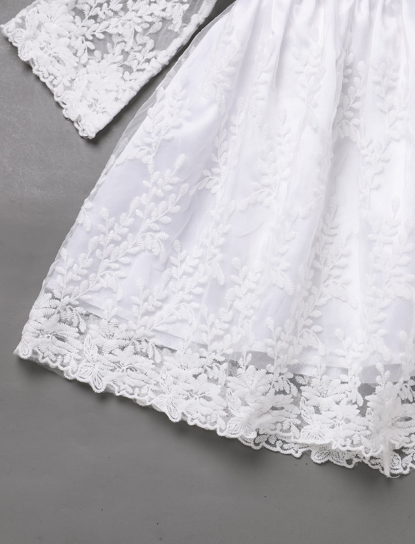 FYMNSI Baby Christening Dress White Baptism Gowns for Girl Infant Lace Long Sleeve Tulle Outfits 9-12 Months