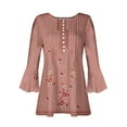 thumbnail image 4 of IROINNID Women's Casual 3/4 Sleeve Tops Round Neck Printed Buttoned Basic Pleated Loose Blouse Breathable Summer T-shirts, Pink, 4 of 5
