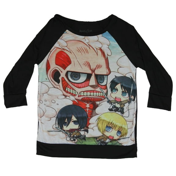 Attack on Titan Girls Juniors Light  Sweatshirt - Chibi Style Characters Pic (X-Large)