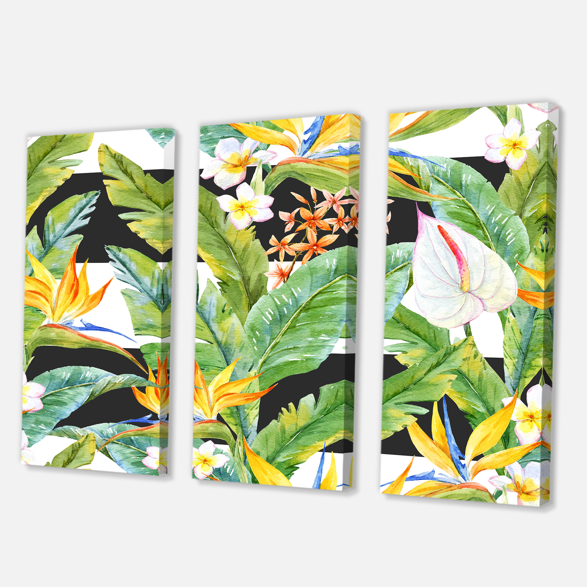 Designart ' Yellow Flowers and Tropical Foliage IV ' Modern Canvas Wall Art Print