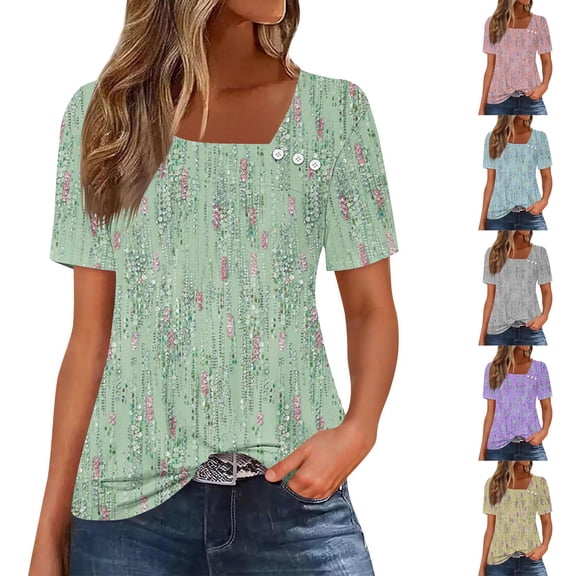 ATENAR T Shirts for Women Loose Summer Tops for Women Short Sleeve Tee Green XL