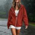 thumbnail image 4 of Edvintorg Womens Rain Jacket Solid Color Zip up Waterproof Raincoat Outdoor Long Sleeve Hooded Windbreaker with Pocket Womens Clothes Red S-2XL, 4 of 8