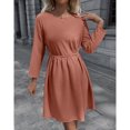 thumbnail image 1 of Vestido De Manga Larga Con Cuello Vestido Con Cinturón De Cintura Alta Vestido Redondo Midi Con Cintura Anudada Vestido Midi De Mujer Round Neck Long Sleeve Dress Polyester ANGGREK Otros, 1 of 7