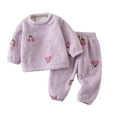 thumbnail image 2 of Qingpeng Toddler Boys Girls Warm Pajama Set Kids Long Sleeve Cute Print Crewneck Pullover Tops & Pjs Pants Set Fall Winter Sleepwear Clothes Outfit, 2 of 3