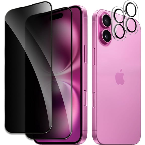 [2 2 Pack] Privacy Screen Protector for iPhone 16 Plus, Anti-Spy Shatterproof Tempered Glass with Camera Lens Tempered Glass 9H Hardness Bubble Free Anti-Glare Case Friendly
